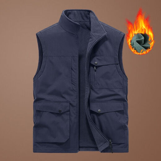 洺威保登马夹男士背心秋冬季加绒立领户外休闲工装多口袋坎肩钓鱼马甲外套 卡其色 常规 春秋 2XL