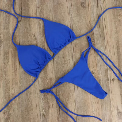 New European and American bikini solid color three-point sexy swimsuit for women split adjustable straps Black (with chest pad) XL