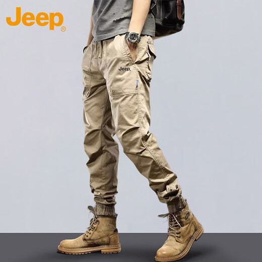 Jeep (JEEP) overalls men's autumn and winter leggings pants men's loose trendy versatile casual pants men's khaki 32