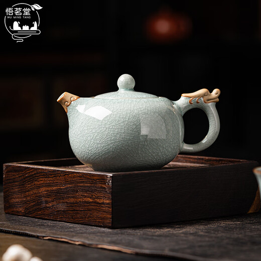 Wu Ming Tang Ru kiln ice flower glaze tea set complete set of opening slices can grow teapot lid bowl teacup high-end gift box