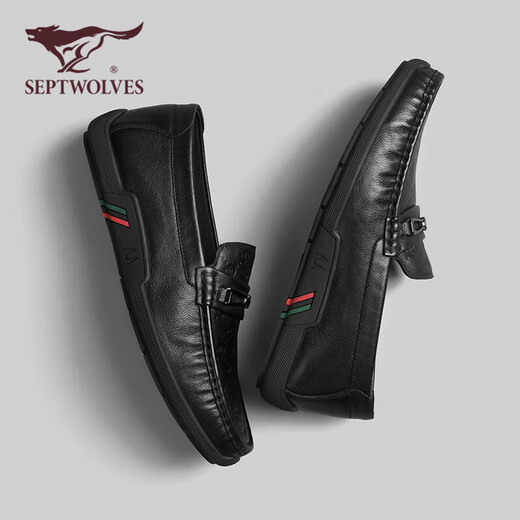 SEPTWOLVES (SEPTWOLVES) top layer cowhide bean shoes men's shoes men's spring and summer business casual leather shoes men's foot cover loafers black 41