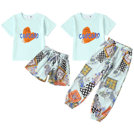 Buenpu's new travel beach parent-child outfit, nine-point pants for a family of three or four, seaside vacation fashion sub-suit T173 suit mom 3XL
