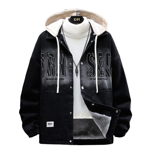 
Smooden boy jacket 15-17 years old teenager denim autumn and winter new style junior high school students plus velvet thickened cotton clothes big children 9856 black (single coat) plus velvet thickened L 105-125 Jin [Jin equals 0.5 kg]