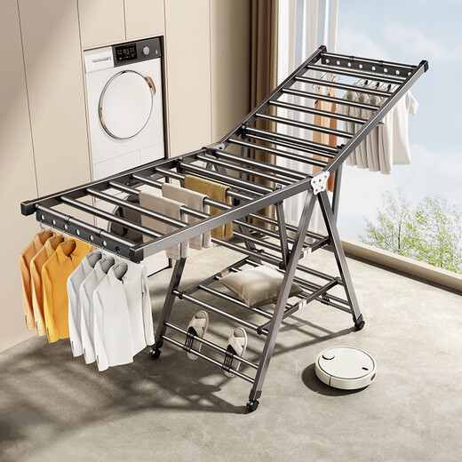 Tiandiyu folding clothes drying rack balcony household floor-standing stainless steel clothes drying rack baby cool clothes hanging clothes rail quilt drying artifact three-layer drying rack 1 point 8 meters - stainless steel