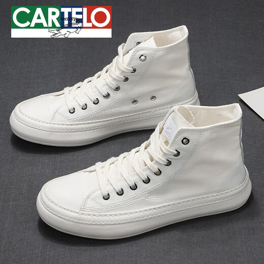 CARTELO crocodile (CARTELO) autumn new high-top canvas shoes men's trendy and versatile casual shoes high-top sneakers round-toe breathable cloth shoes white shoes gray green BD22365 38