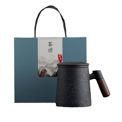 Yuansu FATEHOUSE Bluestone Glazed Tea and Water Separating Tea Cup Mug with Cover Men's and Women's Personal Water Cup Tea Cup with Custom Logo Bluestone Glazed Tea and Water Separating Cup-Zhuchun Cup 360ML