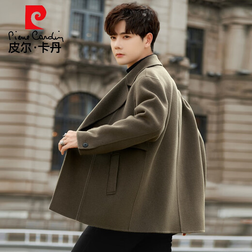 Pierre Cardin double-sided woolen woolen coat men's short 2025 new winter wool suit high-end thickened windbreaker jacket Boca Green S (125Jin Jin is equal to less than 0.5kg)