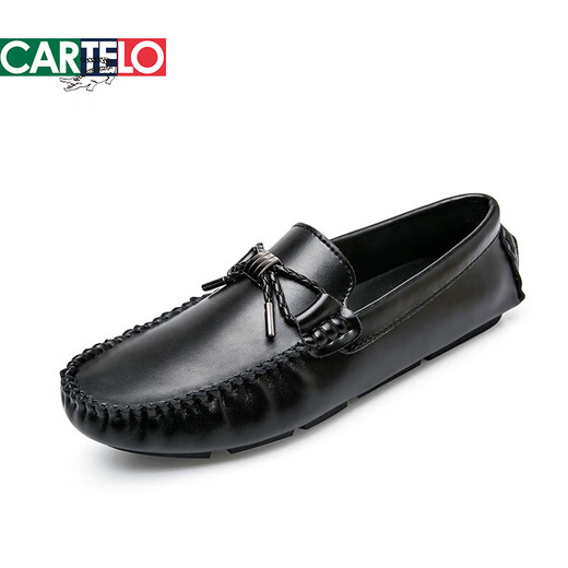 Cartelo Trendy Brand Bohnenschuhe für Männer vielseitige trendige Leder faul lässige Lederschuhe Geschäft Black ein Fuß mentaler junger Männerschuhe Schwarz 9880 Schnürstil 38