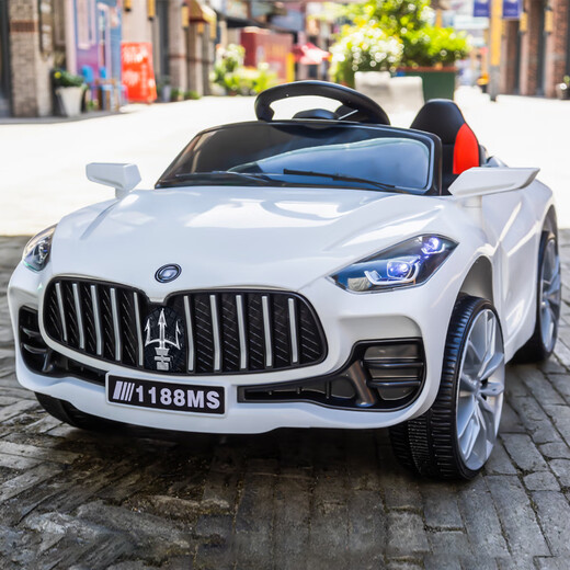 Xiaogazi Maserati children's electric car remote control toy car can seat double children's stroller with remote control electric car, painted blue, dual drive + leather seat