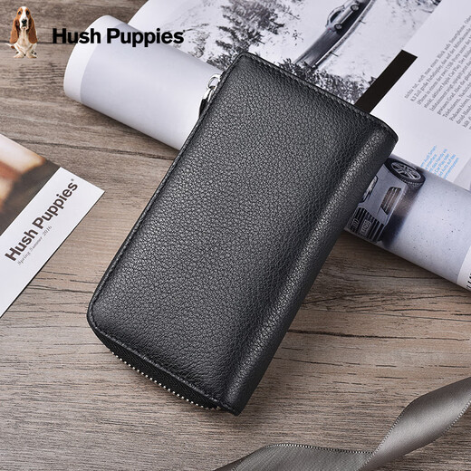 Hush Puppies key bag men's ID bag bank card access control card two-in-one genuine leather card bag portable key chain storage bag black HC-1811007W-577
