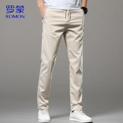 
ROMON (ROMON) pants for men's summer casual pants for men's sports pants for men's versatile straight trousers for men's clothing Beige 32