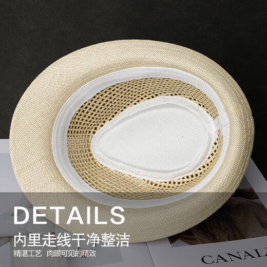 Sumu Bai Chapeau Haut de Forme à la Mode Chapeau de Paille pour Hommes Chapeau de Soleil de Bord de mer d'été Chapeau de Protection Solaire Respirant Chapeau de Jazz d'âge Moyen et âgé Beige Style Adulte (56-58 cm)