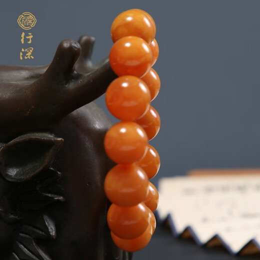 Xingshen raw amber beeswax 10-16mm chicken fat yellow round beads bracelet for men and women, single circle beads, one thing, one certificate, 13+mm 15-16 pieces, suitable for hand circumference 17-18cm