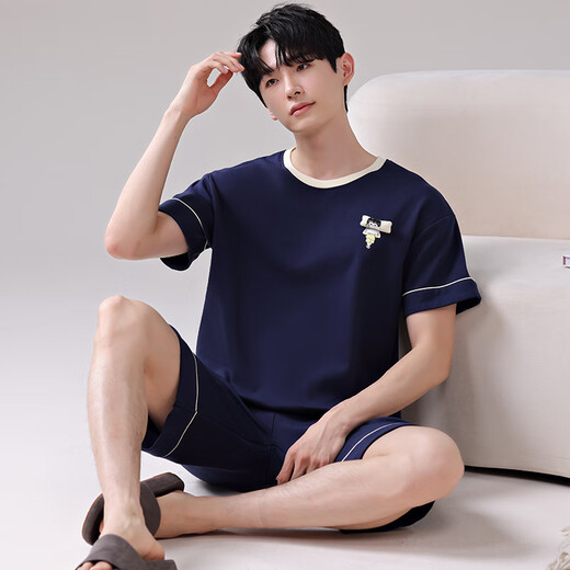 Cat men's pajamas, comfortable and loose home clothes, summer soft and casual pure cotton short-sleeved suit, item number: GH-14101 L Recommended weight 100-130 Jin [Jin equals 0.5 kg]