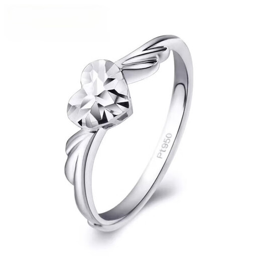 QIANSHU (QIANSHU) Pt950 platinum ring for women imitation diamond faceted heart-shaped platinum ring Angel's Kiss women's single ring Platinum Angel's Kiss ring weighs about 2.38-2.48