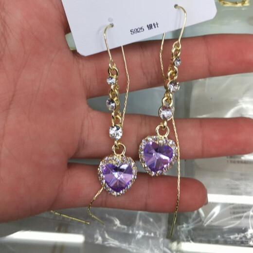 媞陌心心相印蓝水晶爱心耳线女韩式百搭轻奢感镶钻精美耳饰品520情人 E3887金绿