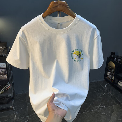 Jeep Spirit 1941 estd dingdang chat imprimé t-shirt à manches courtes hommes 2024 Été fine Comfort Top Top Round Cartoon T-shirt Men 9913 White M Taille