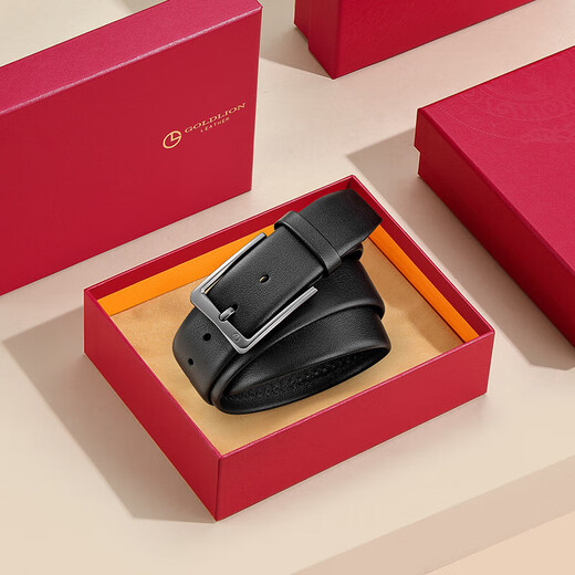 Goldlion Belt Men's Pin Buckle Belt First Layer Cowhide Business Fashion Trouser Belt Gift Box New Year's Birthday Gift