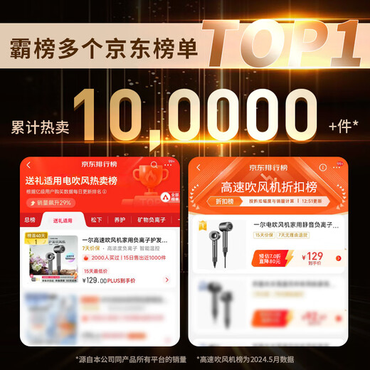 Yi'er high-speed hair dryer, household negative ion hair dryer, dedicated for hair salon, high power, high wind, low noise, fast drying, leafless hair dryer, as a Chinese Valentine's Day gift for boyfriend and girlfriend, sapphire blue, 200 million negative ion hair care + 110,000 super-powerful revolutions + fast drying