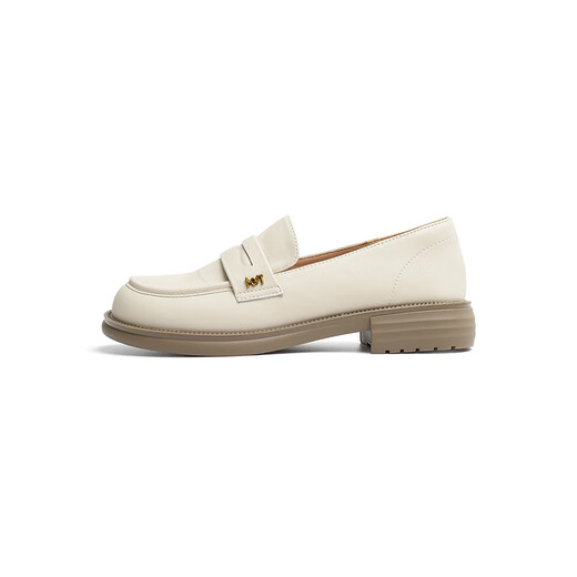 
Red Dragonfly Loafers Women's Spring New Style One-Standard Women's Shoes Thick Heels British Style Small Leather Shoes Women's Singles Shoes WLB14137 Bei White 36