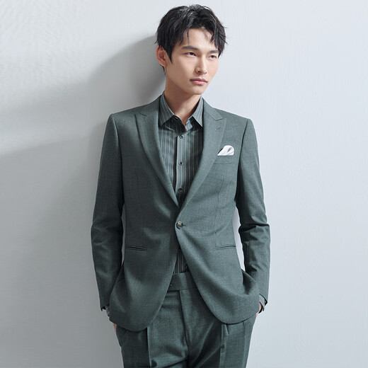 Annunciation Bird Suit Men's Spring Men's Merino Wool Business Travel Anti-Wrinkle Series Suit Suit Pants Suit Men Moss Green Texture Solid Color (Strong Twist) 48 A (175/96) / Please note waist or pants