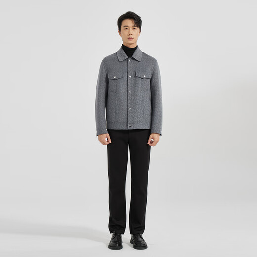 利郎轻时尚男装【双色提花】毛呢大衣男短款双面呢羊毛外套Q4DYR601 蓝灰 2XL (180)