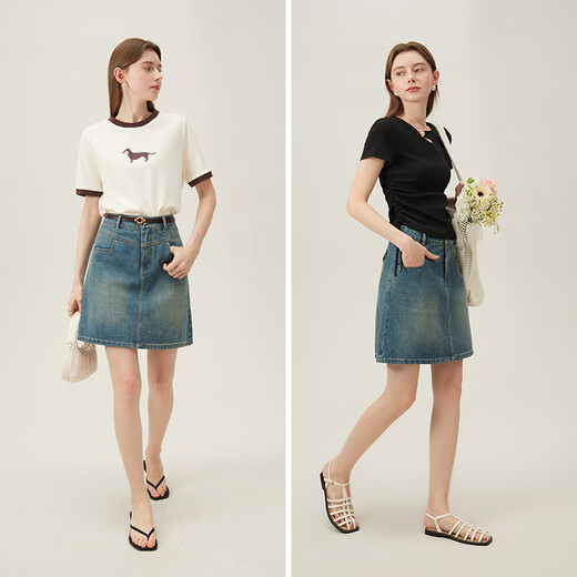 
Fan Silanen College Style Denim Skirt Women's 2024 New Summer A-line High Waist Short Skirt 24FS12171 Denim Blue L