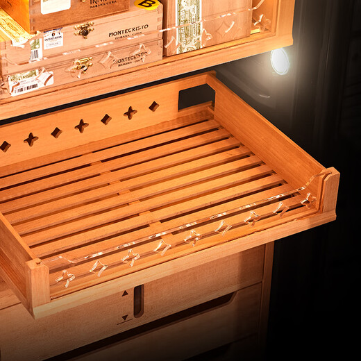 PULADI WIFI smart frequency conversion double-door cigar cabinet constant temperature and humidity red wine refrigerator ultra-thin temperature control and humidity control tobacco compressor cigar moisturizing cabinet arc retro frequency conversion red wine and cigar integrated cabinet three temperature zones 490L