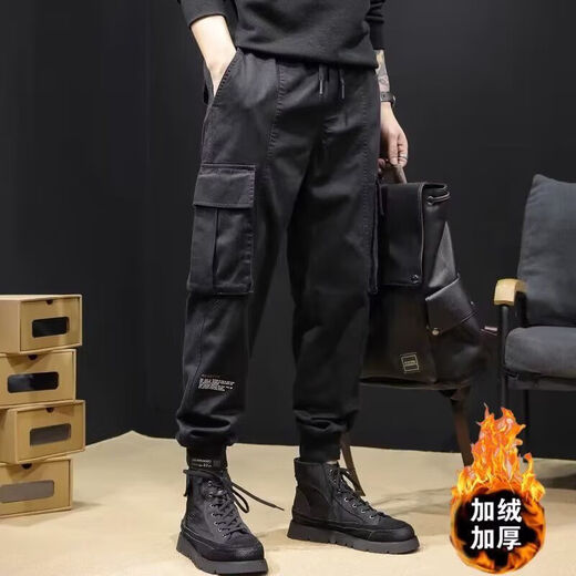 Men's overalls 2025 spring and summer velvet new style trousers for men, slim, sporty, loose-fitting, versatile, wear-resistant, black velvet, 4XL