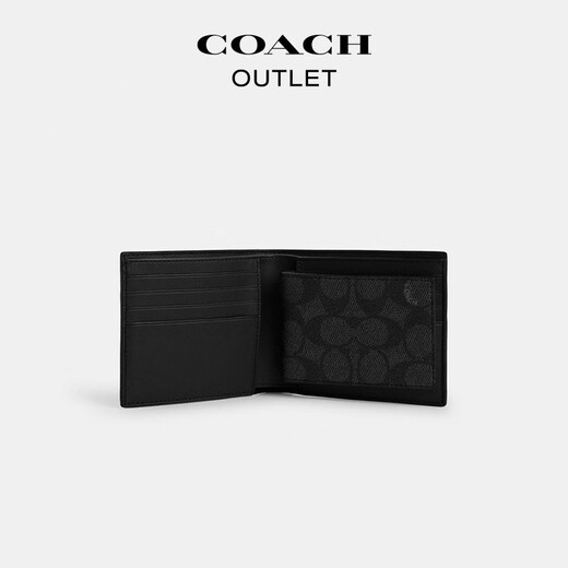 蔻驰（COACH）奥莱男士经典标志VARSITY条纹图案三合一钱包 木炭灰色/丹宁蓝色/粉笔白色