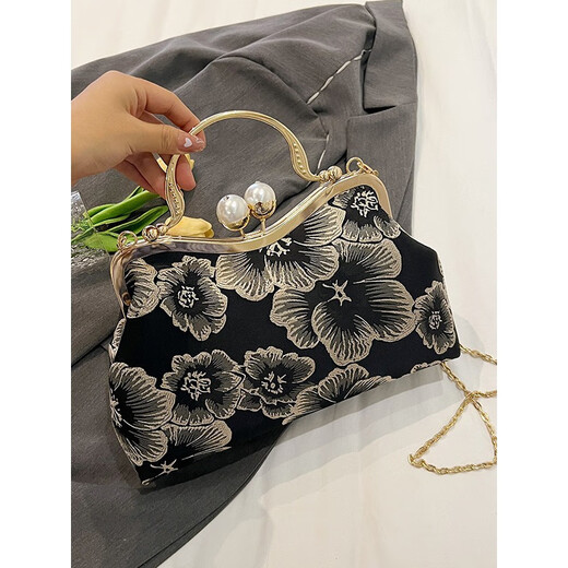 Kuqidaishu bag Frauenmodet gestickt Pearl Clamp Hand Cheongsam Bag 2024 Neue Kette One-Shoulder Flower Crossbody Bag Blau
