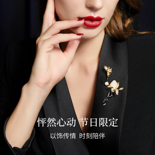 Jay brooch, high-end female Hetian jade corsage, Mother's Day gift for mother-in-law, elders' birthday, white branch jade brooch (with certificate)