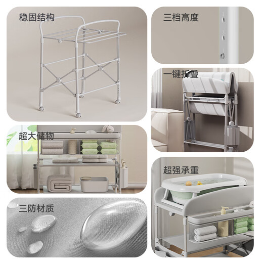 优乐博（ULOP）尿布台婴儿护理台多功能操作台新生儿抚触台宝宝洗澡换尿布台 可升降移动宝宝护理台-灰