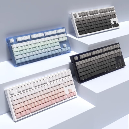 腹灵mk870pro黑莓侧刻机械键盘蓝牙有线无线客制化电脑游戏静音办公 【单模】黑曜石Pro+极昼侧刻 KTT酒红轴【麻将音】 87键