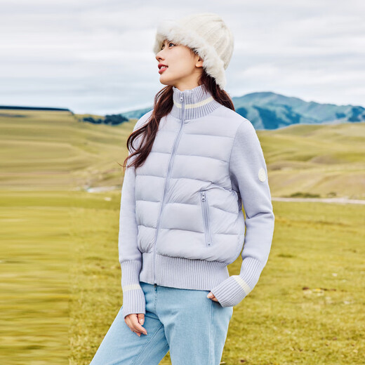 Xuezhongfei new style women's thin and classic down jacket spliced ​​and knitted design for women's short versatile and fashionable duck down jacket Qinglu Zi 6195 160/84A