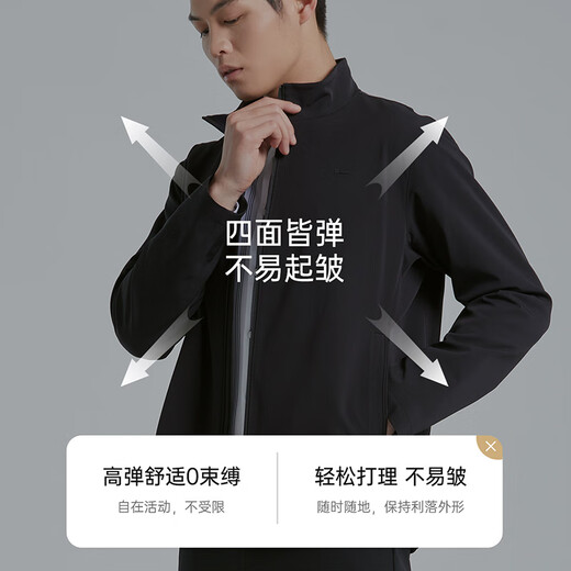 Lilan Silk Cupro Jacket Men's Jacket Spring 25 New Elastic Easy-Care Business Commuting Stand Collar Men's Jacket Black (G5CFY7012Y) XL 175/92A