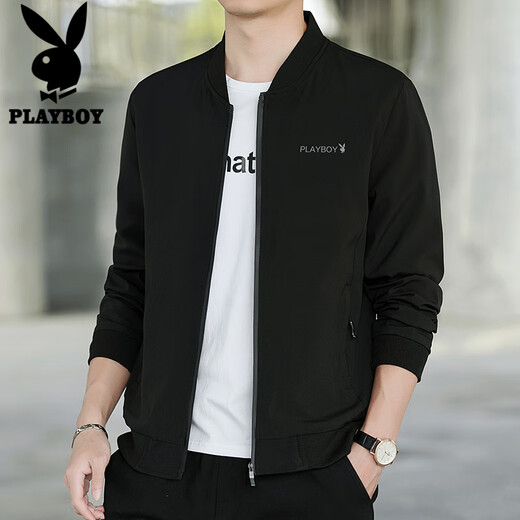 Playboy (PLAYBOY) jacket men's coat men's autumn and winter tops casual trendy slim baseball uniform black XL
