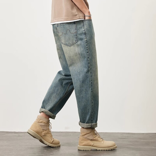 Jeanswest Jeans retro Marca de moda estadounidense para hombres Pantalones largos casuales de nueve puntos lavados sueltos y rectos para niños 87 Retro azul 38 (recomendado 175-185 Jin Jin equivale a 0,5 kg)