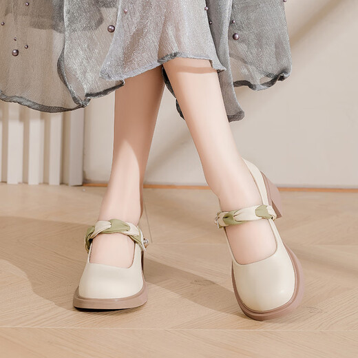 Daphne Français Mary Jane Chaussures pour femmes 2024 Température légère chaussures simples chaussures de soirée talons épais talons hauts abricot couleur 38