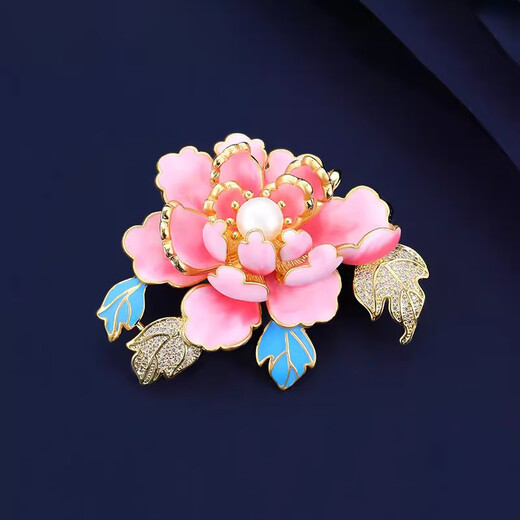 WEISHINI Chinese style dotted emerald peony brooch for women, national fashion classical pearl corsage, elegant and elegant pin, exquisite accessories dotted emerald blue peony B01-203