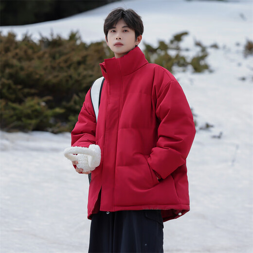 Geslandi Cotton Jacket Men's Jacket 2025 Winter New Trendy Loose Down Cotton Jacket Men's Thickened Casual Stand Collar Cotton Jacket Black L 125Jin Jin is equal to 0.5kg -140Jin Jin is equal to 0.5kg