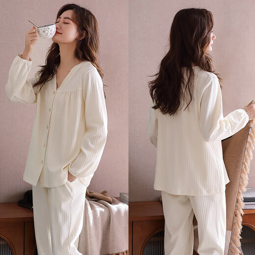 Catman women's pajamas for women in autumn and winter 100% cotton comfortable cardigan long-sleeved trousers can be worn outside home clothes 25 years new product