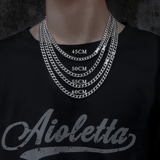 Ostantin Cuban necklace for men, high-end, handsome, trendy titanium steel clavicle chain, birthday and Valentine's Day gift for boyfriend and husband. Cuban necklace - about 6MM thick and 60CM long (approximately below the collarbone)