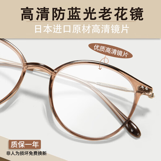 Gasos de lectura importados japoneses de espejo para mujeres, gafas de lectura de moda y jóvenes para mujeres, protección contra la luz y radiación anti-blue de marca, presbyopia 200 grados (recomendado para 55-59 años) + marco de té