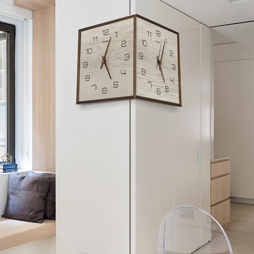 OUOETY German double-sided wall clock living room corner clock home modern simple atmospheric silent solid wood clock double-sided wall clock 9195-wooden pure white perpetual calendar German silent machine