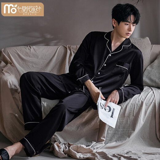 Pantalon de pyjamas masculin modal printemps et automne à manches longues en soie à manches longues adapter l'été 2025 Nouveaux vêtements de maison 6627 Rice gris Dumplings L