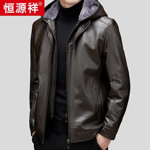 
Hengyuanxiang genuine leather leather jacket for men in winter fur integrated plus velvet thickened sheepskin leather jacket Daddy's large size men's jacket Black XL 180 (120-135Jin [Jin equals 0.5 kg] wear)