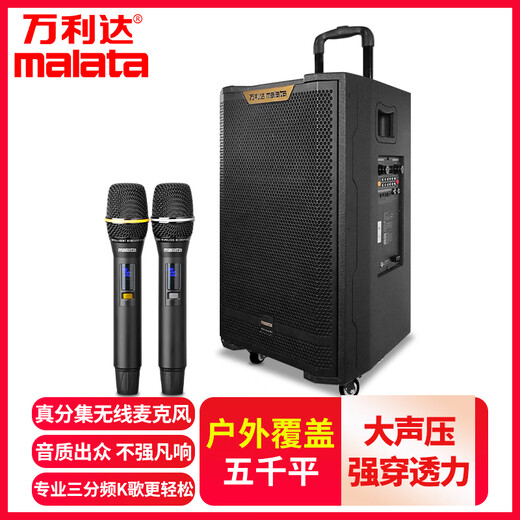 La troisième génération de la troisième génération de Malata dans trois quarts Danse carrée haute puissance haute puissance Mobile Bluetooth Mobile Trolley Sound Card En haut-parleur avec microphone sans fil M + 9867A [basse de 12 pouces + 2 microphones]