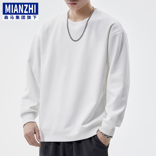 Cotton American 420G heavyweight long-sleeved T-shirt men's spring and autumn loose sweatshirt white plus velvet bottoming shirt white regular 320g XL (130-155Jin Jin equals 0.5 kg)