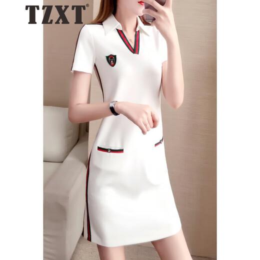 Tzxt Turning Brand Light Luxury Casual Sports Vestido de manga corta para mujeres Summer sueltos Nuevos delgados de cuello de polo delgado Falda de camiseta recta 1595 Black M Recomendado 95-105Jin [Jin iguala 0.5 kg]